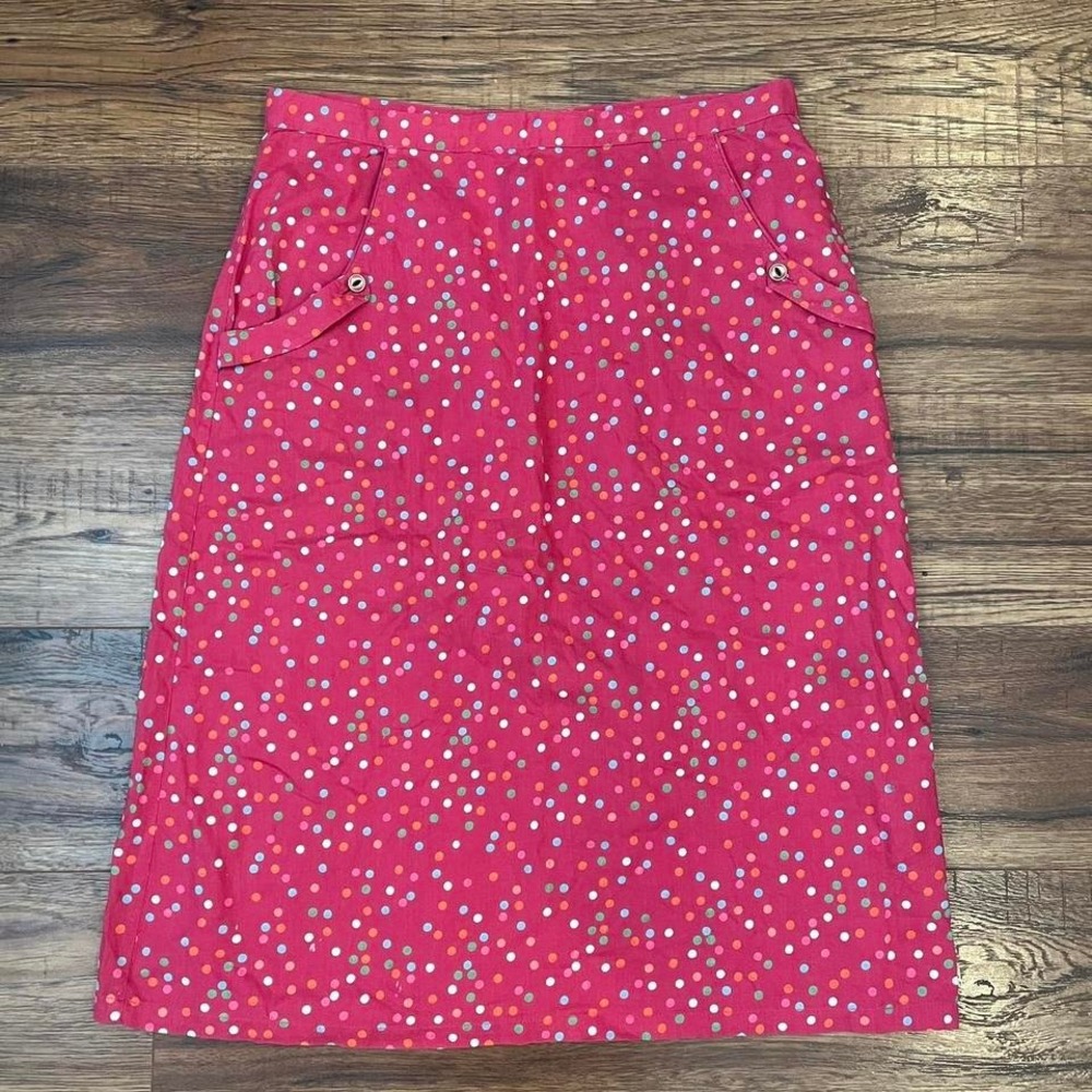 April Cornell Vintage Pink Polka‎ Dot Midi Skirt Women Medium Boho Cottagecore
